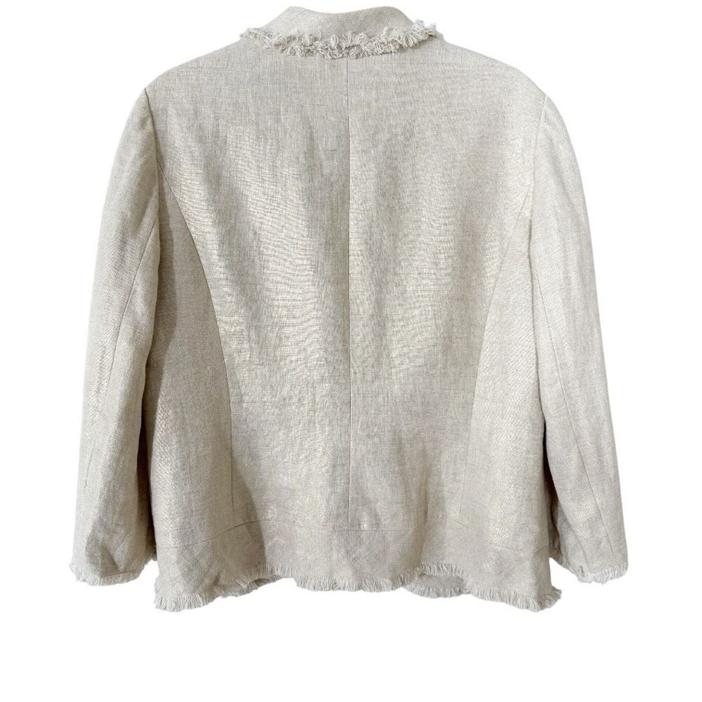 Peck & Peck Women’s Beige 100% Linen Metallic‎ Fringe Open Front Jacket Size 12 - Picture 2 of 9